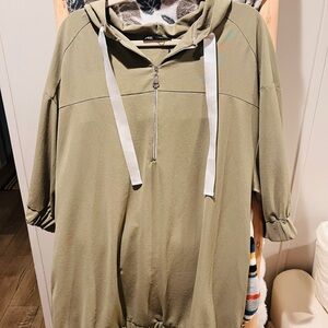 Zara Olive Green Hooded Midi Dress with White Drawstrings